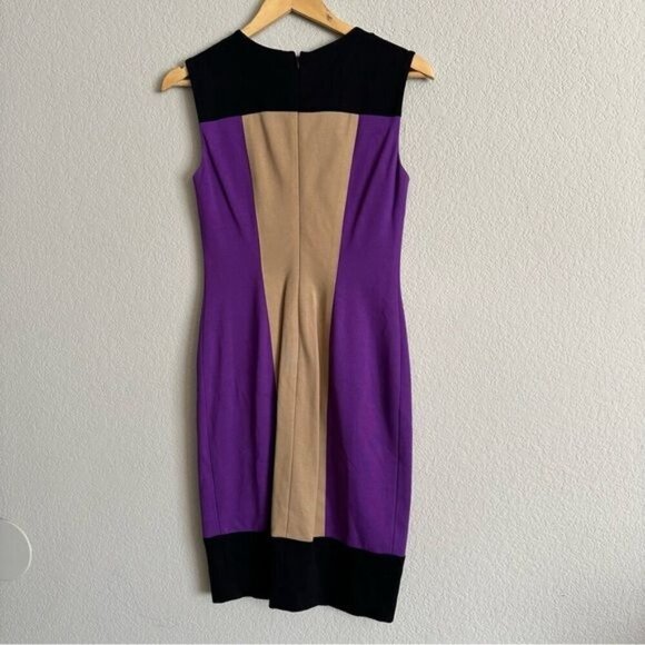 Cache Women's Size 2 Purple Black Tan Contour Colorblock Dress SheathFitted! - Picture 3 of 10
